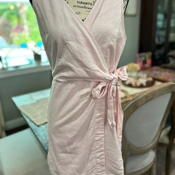 🌸NWT - ANN TAYLOR LINEN BLEND V-NECK WRAP DRESS - Picture 2 of 13